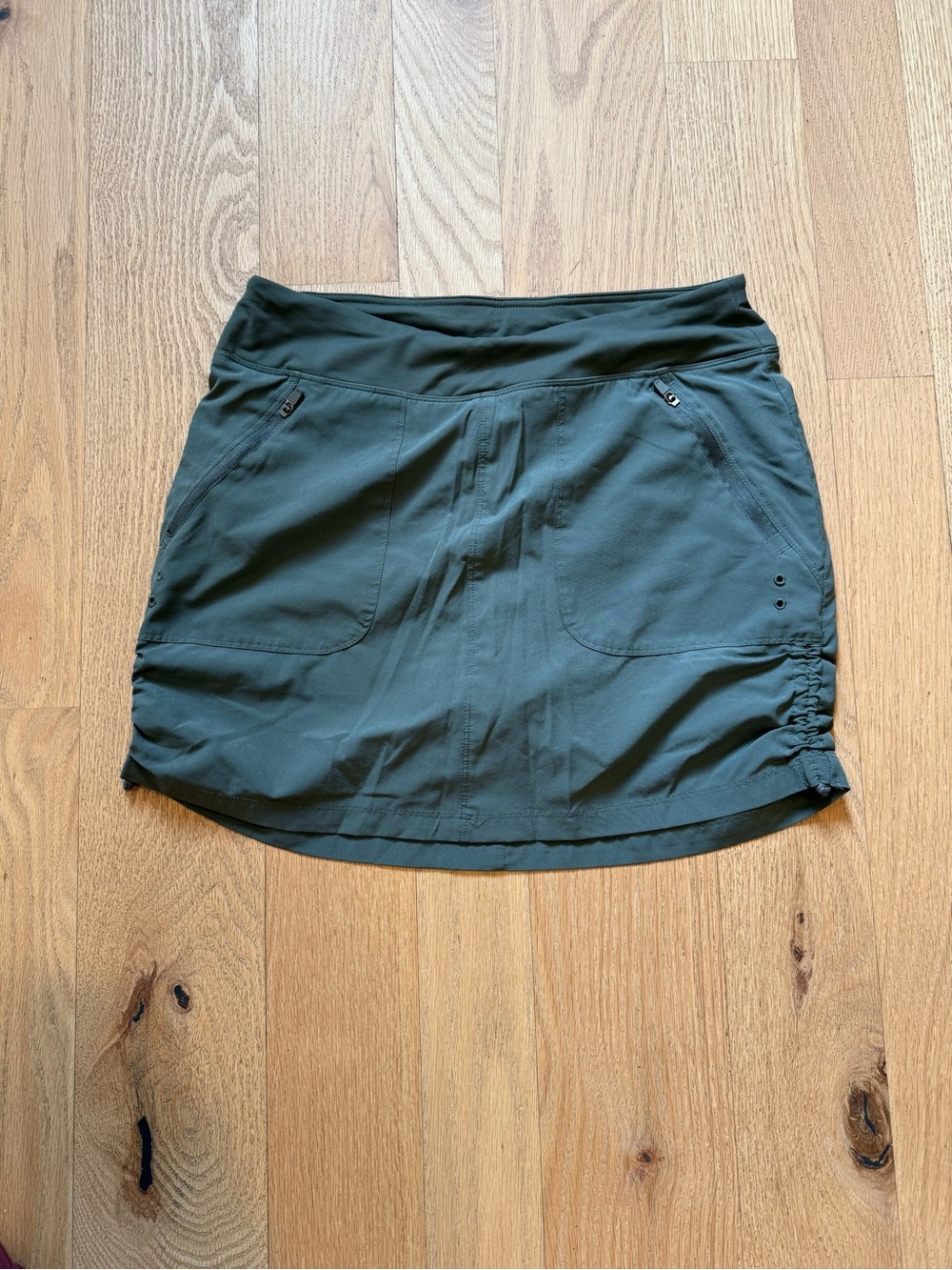 Olive Green Skater Skirt with Side Ruching